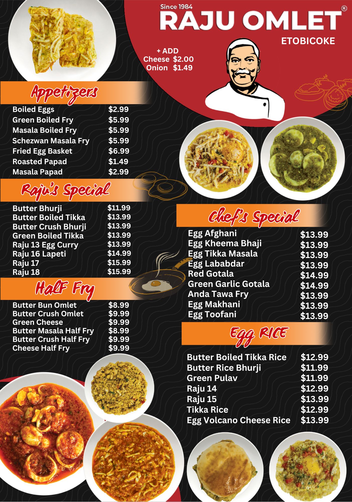 Raju Omelette Menu