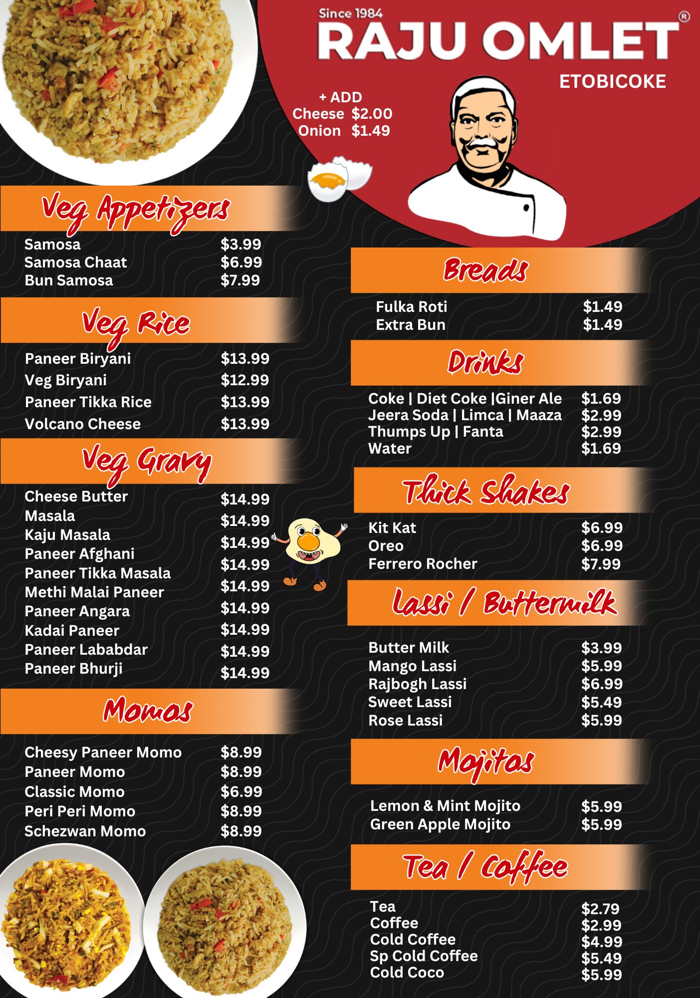 Raju Omelette Menu
