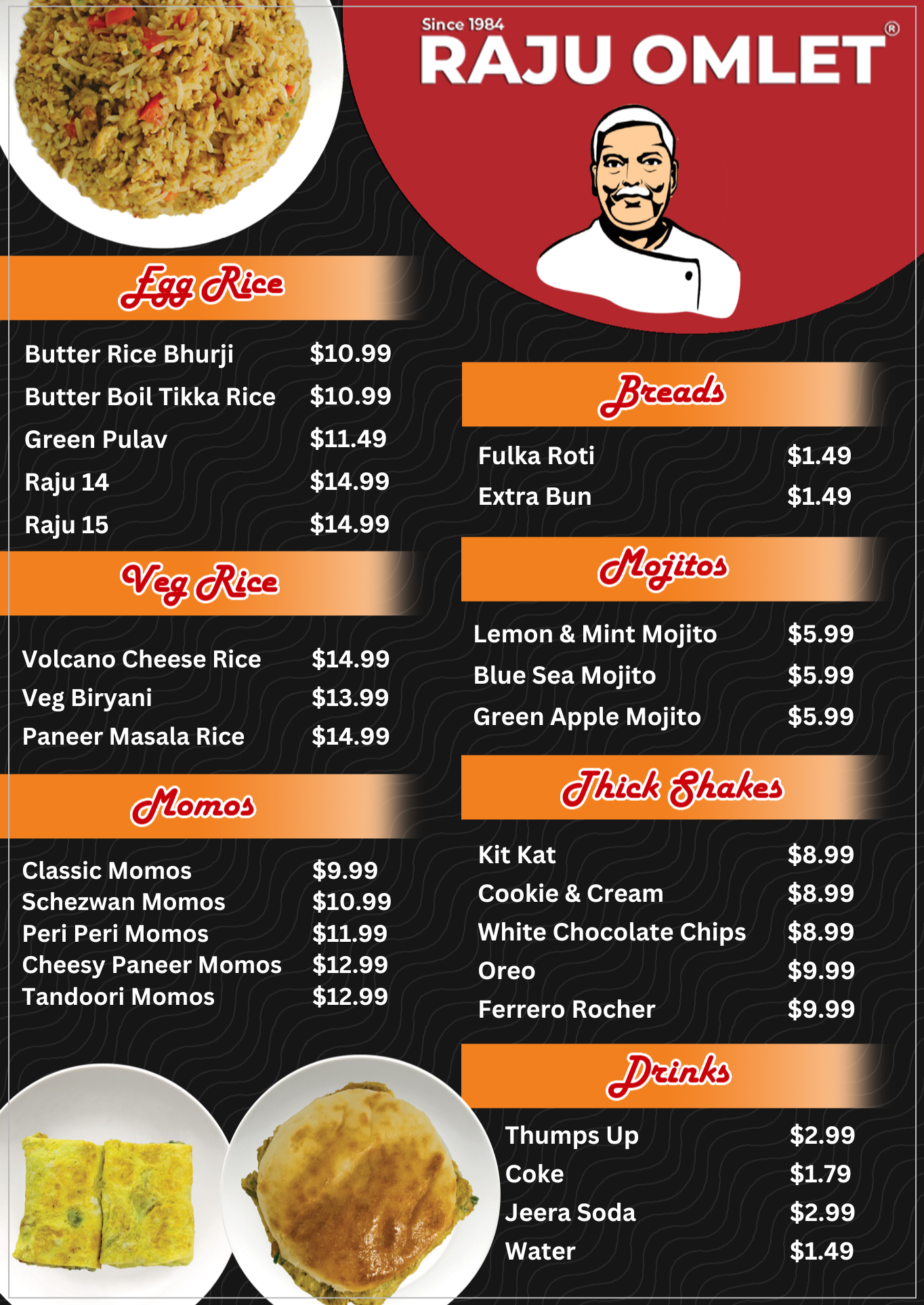 Raju Omelette Menu