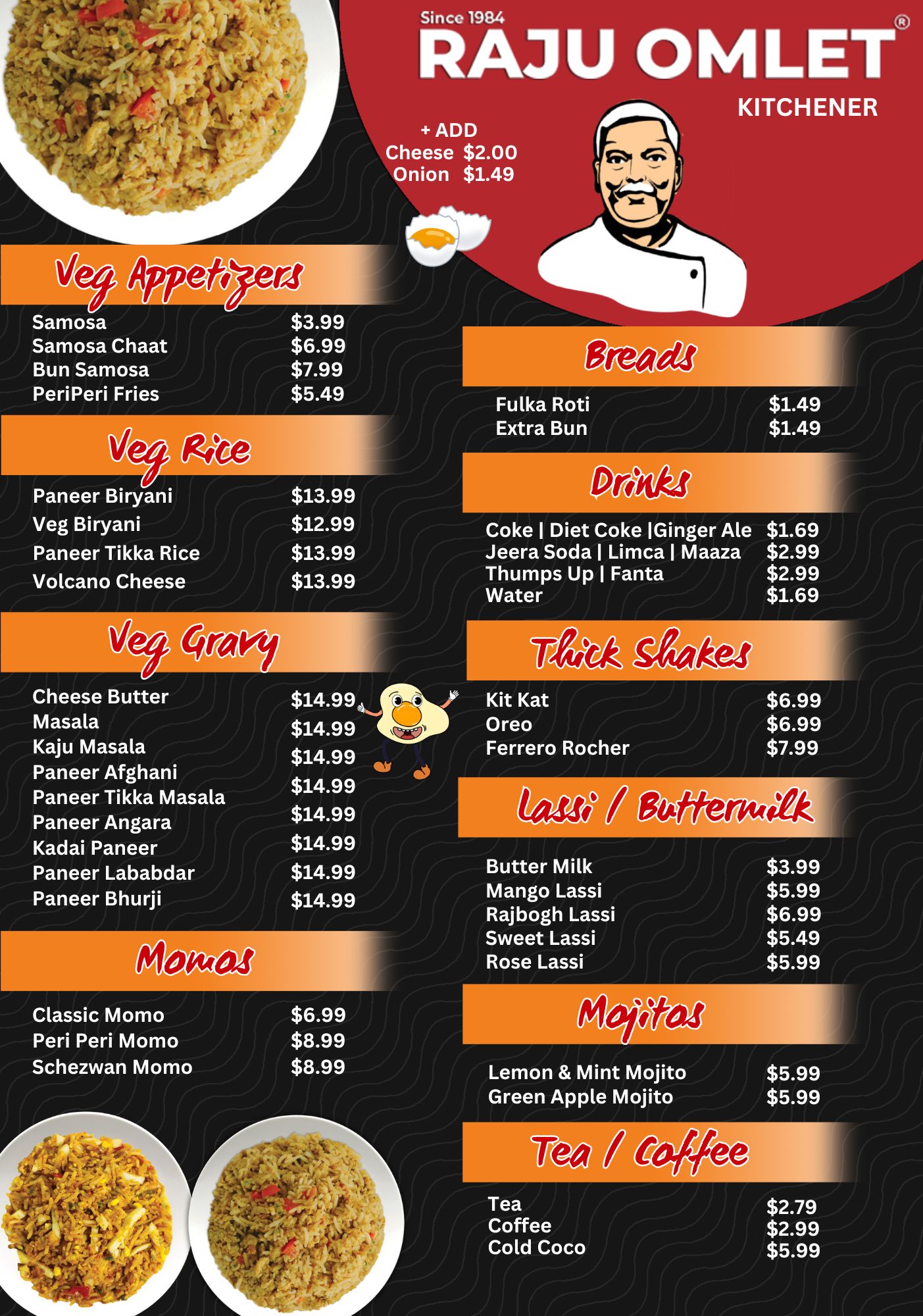 Raju Omelette Menu